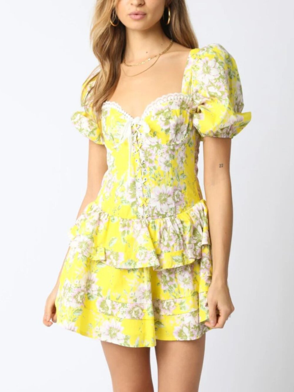 Modern Rococo Yellow Floral Party Dress